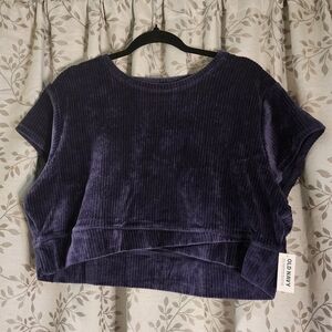 NWT Old Navy Ultra Crop Velour Performance Top Deep Navy Size XXL